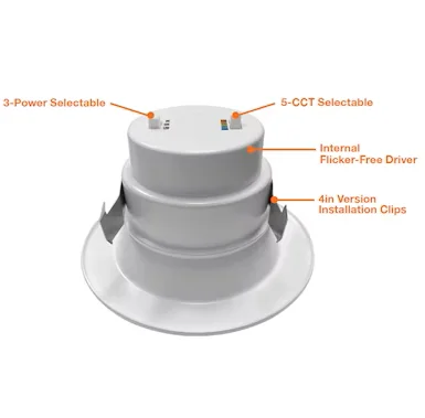 4" Downlight Retrofit, 1000 Lumen Max, Wattage Selectable and CCT Selectable, 120V - Image 2