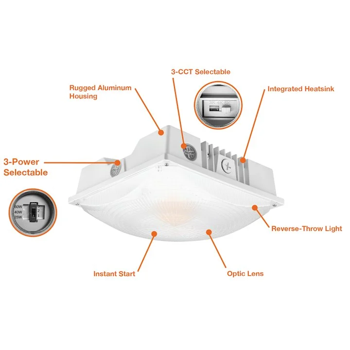 Square Canopy: Slim-Line, 8700 Lumen Max, Wattage and CCT Selectable, 120-277V, White or Bronze Finish - Image 2
