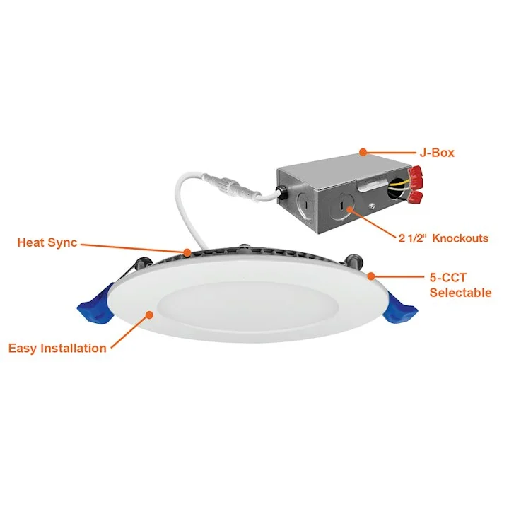 3" External J-Box Round Downlight: Slim-Line, 8W, 500 Lumens, CCT Selectable, 120V - Image 2