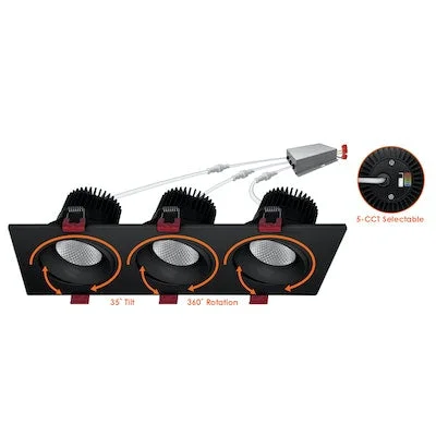 4in. Triple Head Downlight, 3,000 Lumens, 45 watt, CCT Selectable 2700K/3000K/3500K/4000K/5000K, 120V, White or Black Finish - Image 3