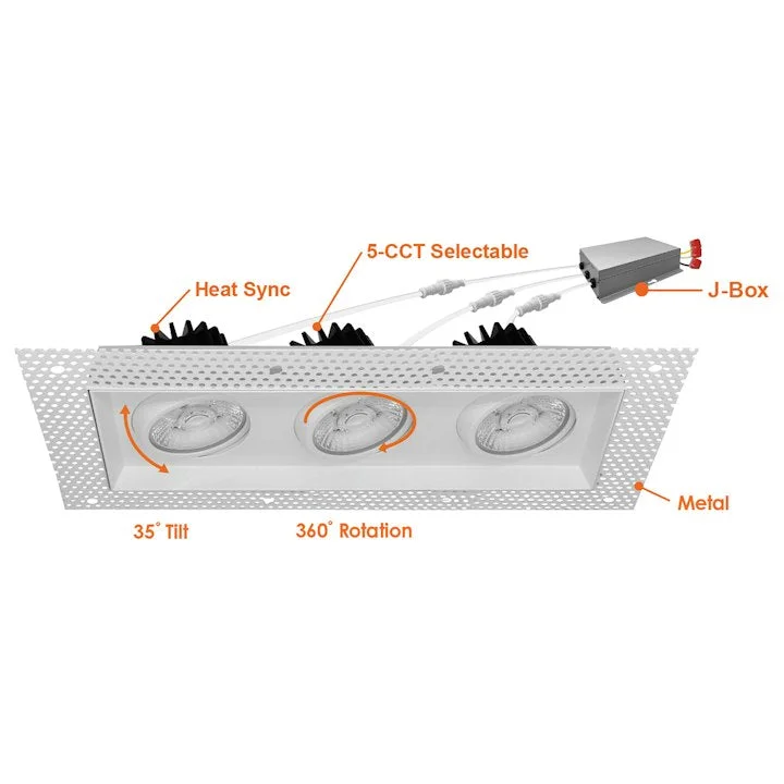 4" Multiple Trimless: Triple Head, 3000 Lumens, 45W, 120V - Image 2