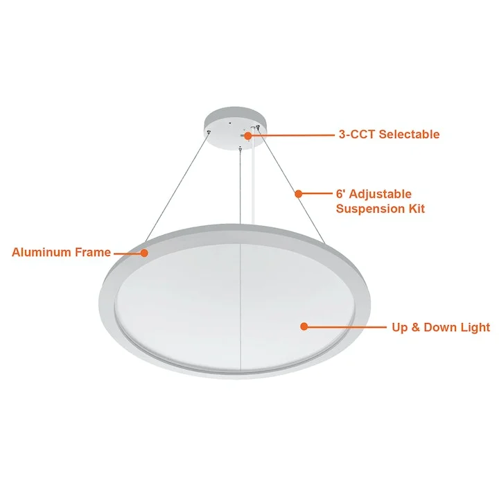 LED 23" Round Pendant Up/Down Light, 2500 Lumens, CCT Selectable, 50W, 100-277V, White or Black Finish - Image 3