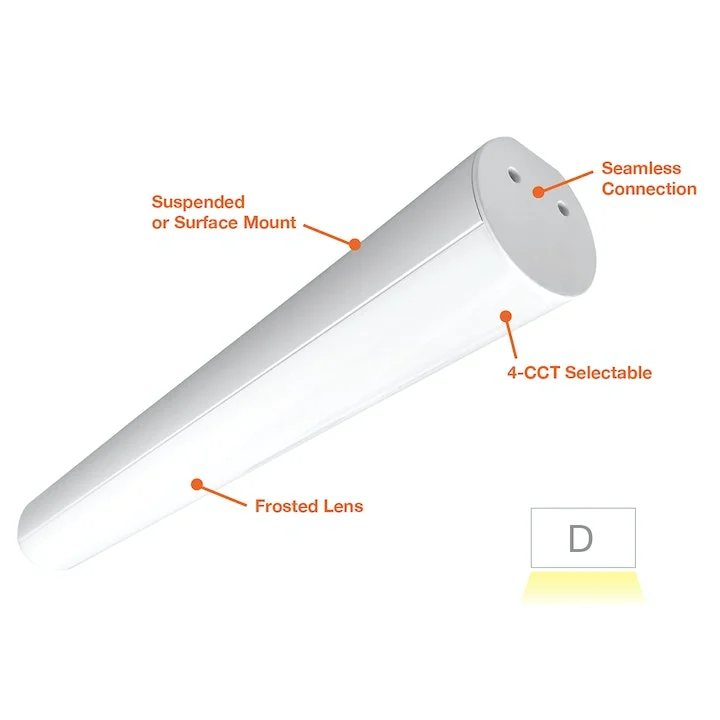 8' Architectural Tubular Linear Fixture, 80W, 9200 Lumens, CCT Selectable, 120-277V - Image 2