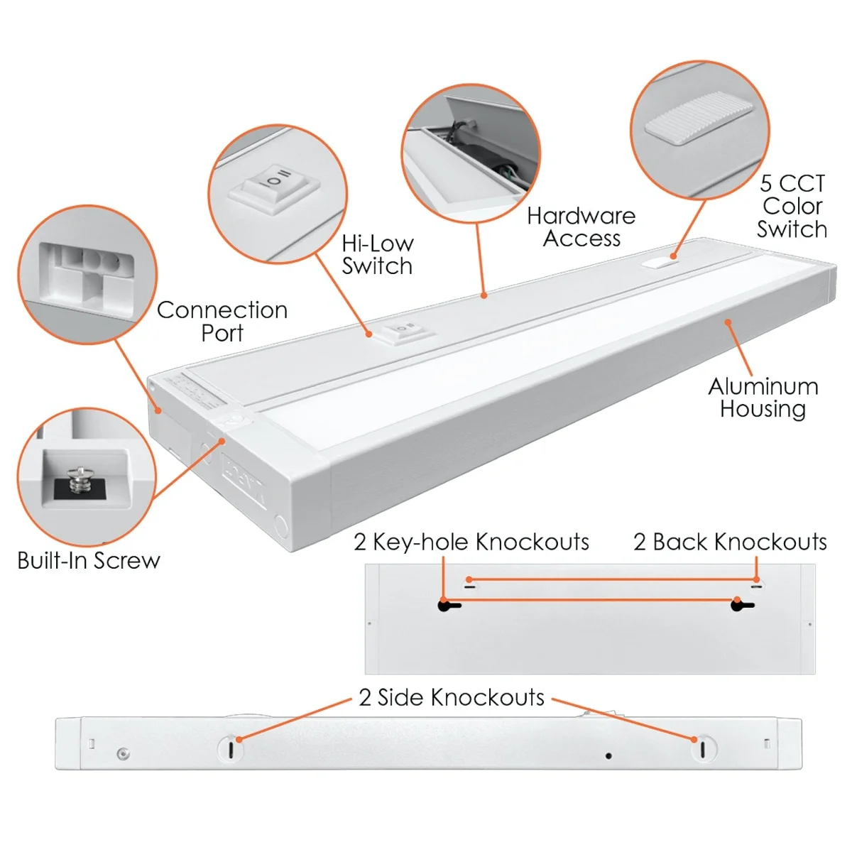 42" LED Undercabinet Bar Light, 18W, 1250 Lumens, CCT Selectable, 120V, White or Bronze Finish - Image 2