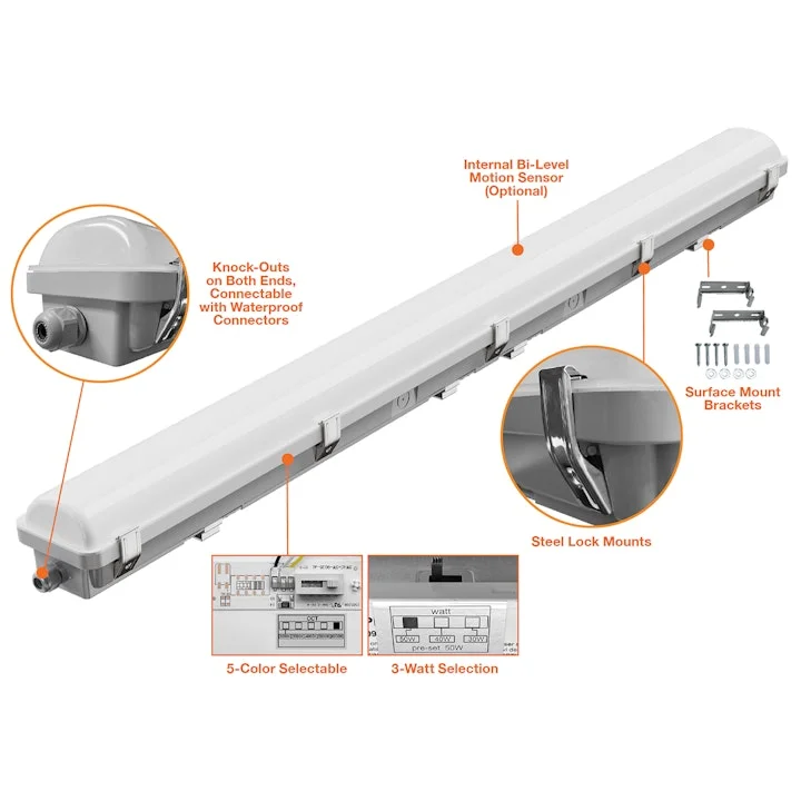 2ft Vapor Tight Fixture, 3750 Lumen Max, Wattage and CCT Selectable, 120-277V - Image 2