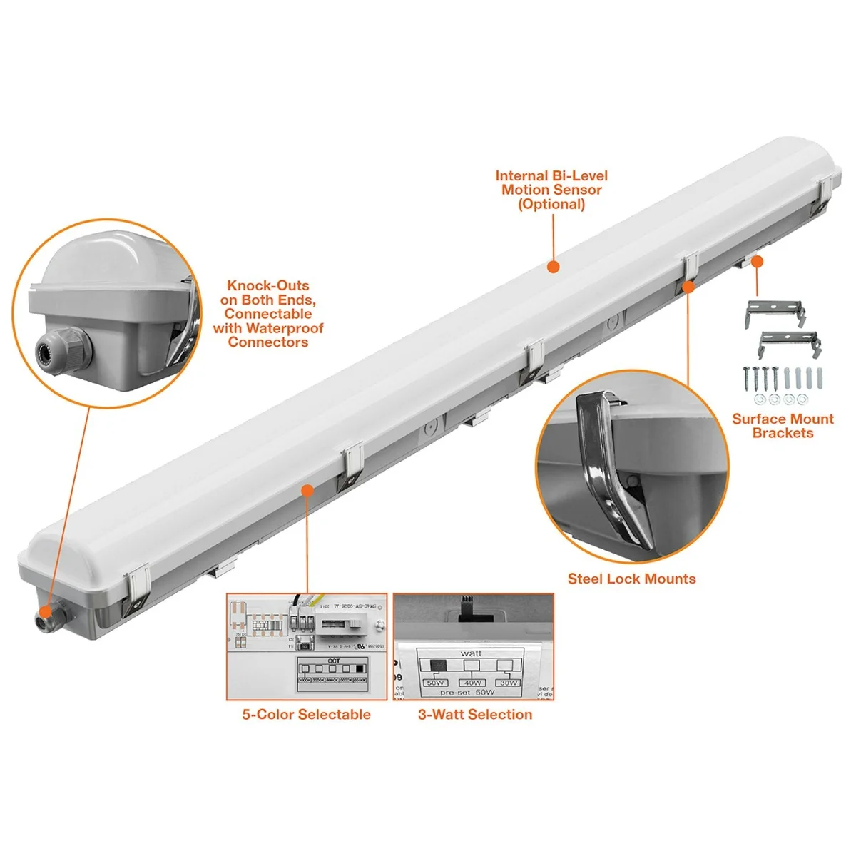 8FT LED Vapor Tight, 15,000 Lumen Max, Wattage and CCT Selectable, 120-277V - Image 2