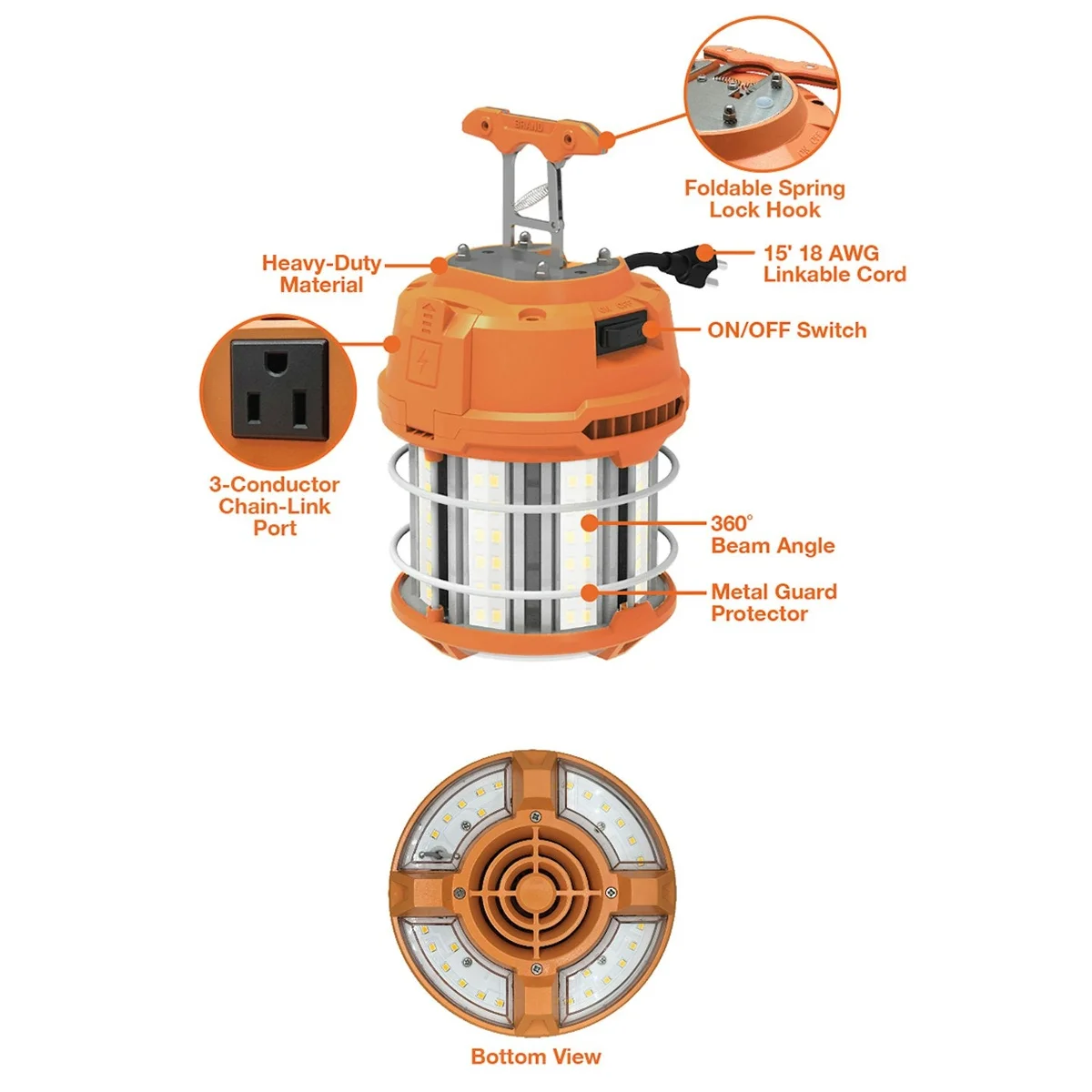 LED Work Light with 5FT Cable, 7800 Lumens, 60W, 5000K, 120V - Image 2
