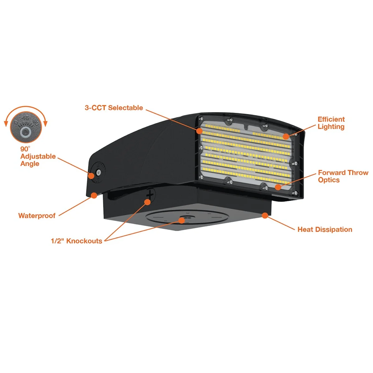 LED Full Cutoff Adjustable Wall Pack, 30W, 4050 Lumens, CCT Selectable, 120-277V, Bronze Finish - Image 5