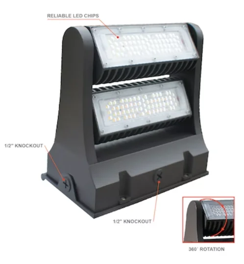 LED Double Module Rotating Full Cutoff Wall Pack, 80 watt, 10,875 Lumens, 3000K, 4000K or 5000K, 120-277V - Image 4