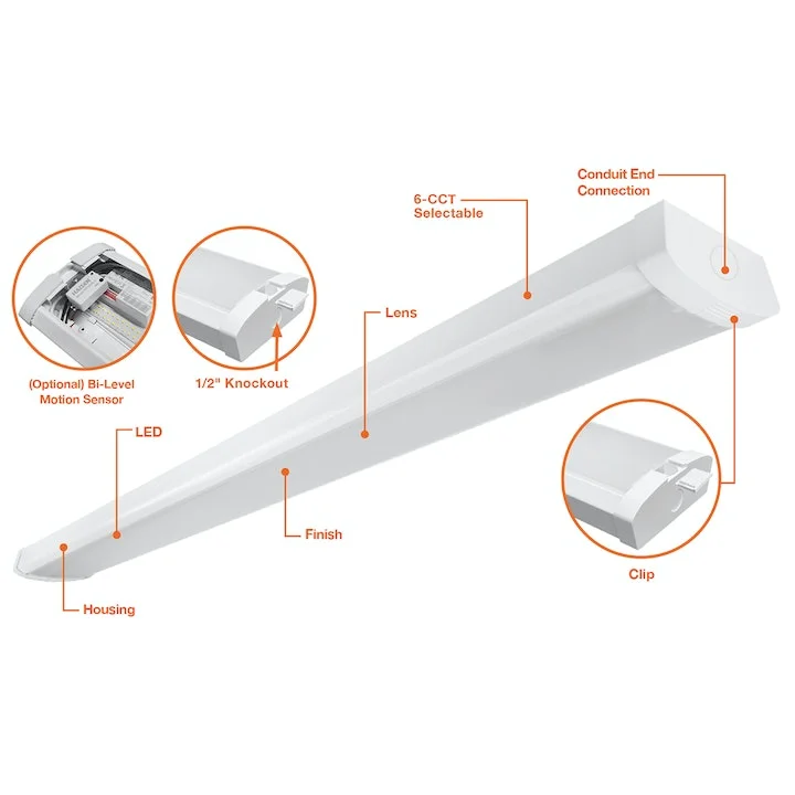 4FT Frosted LED Wrap Light, 5520 Lumen Max, Wattage and CCT Selectable, 120-277V - Image 2