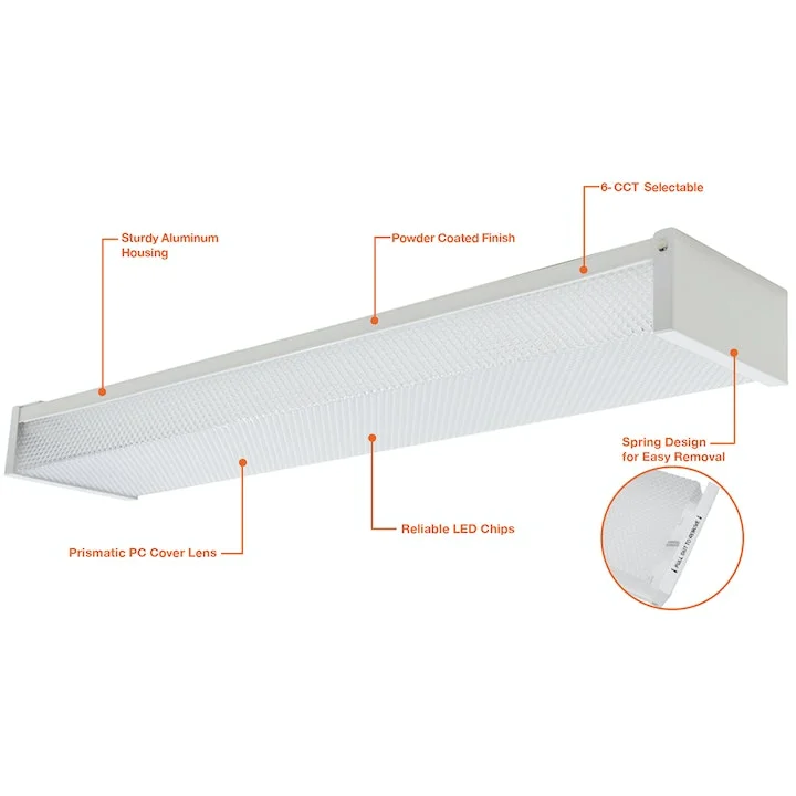 4FT Prismatic LED Wrap Light, 4600 Lumens, 40W, CCT Selectable, 120-277V - Image 2