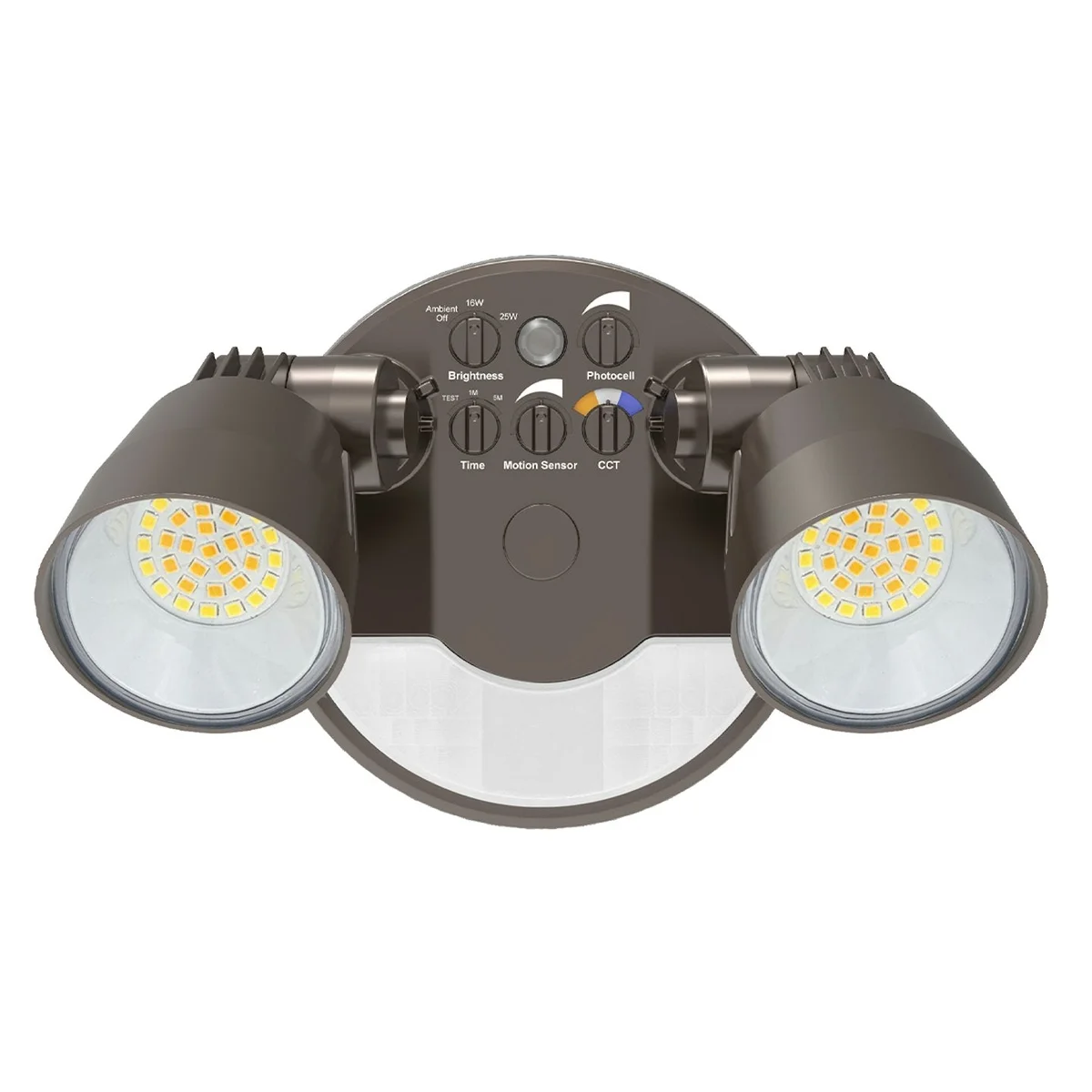 LED Security Light, Round Double Head, 3250 Lumen Max, Wattage and CCT Selectable, Motion Sensor, 120V, Bronze, Black or White Finish - Image 5