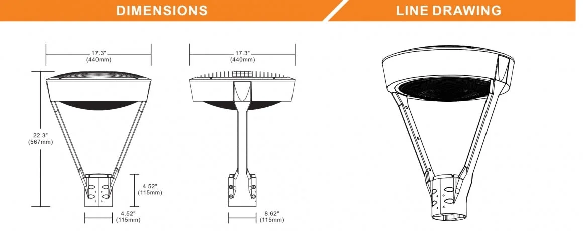 LED Post Top Light, 10400 Lumen Max, Wattage and CCT Selectable, Integrated Photocell, 120-277V - Image 3