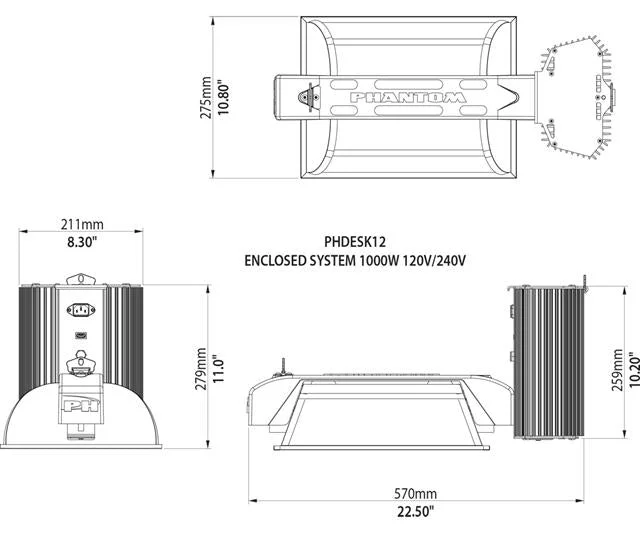 Phantom 50 Series Open Reflector Grow Light System, 1000W, 120-277V - Image 2