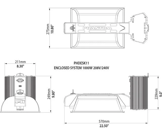 Phantom 50 Series Enclosed Reflector Grow Light System, 1000W, 120-277V - Image 5