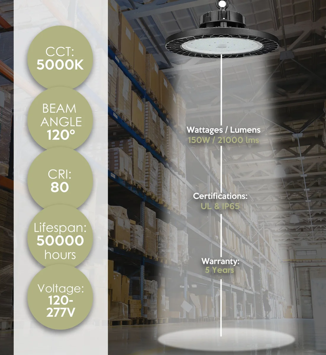 LED Mars UFO High Bay, 150 watt, 21,000 Lumens, Comparable to 320-400 Watt Fixture, 120-277V - Image 2