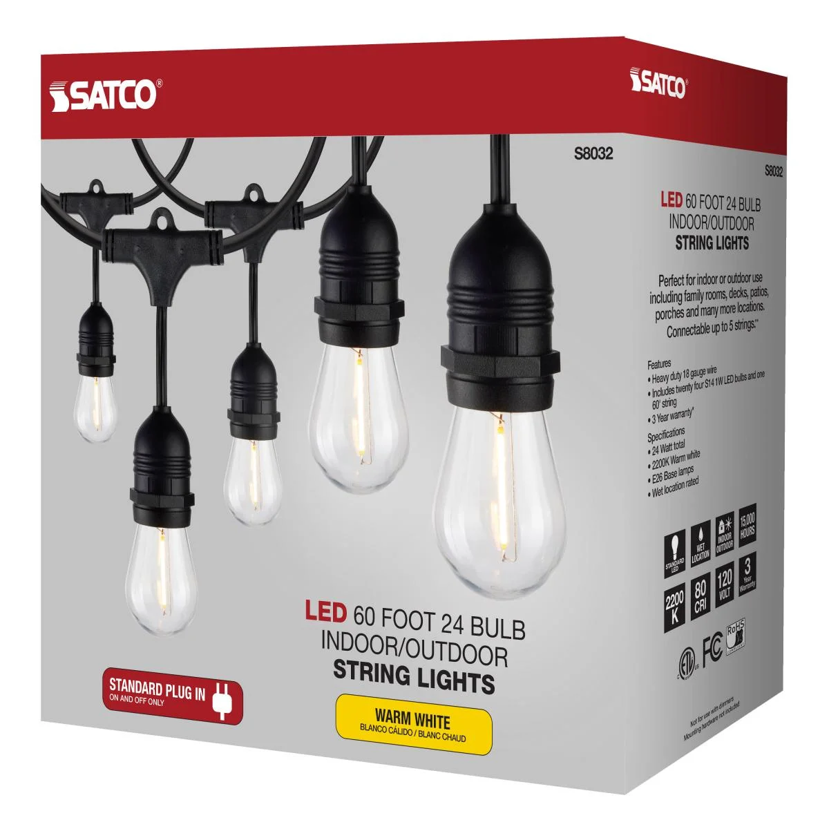 60FT Commercial LED String Light, Includes 24-S14 bulbs, 2200K, 120 Volts - Image 10