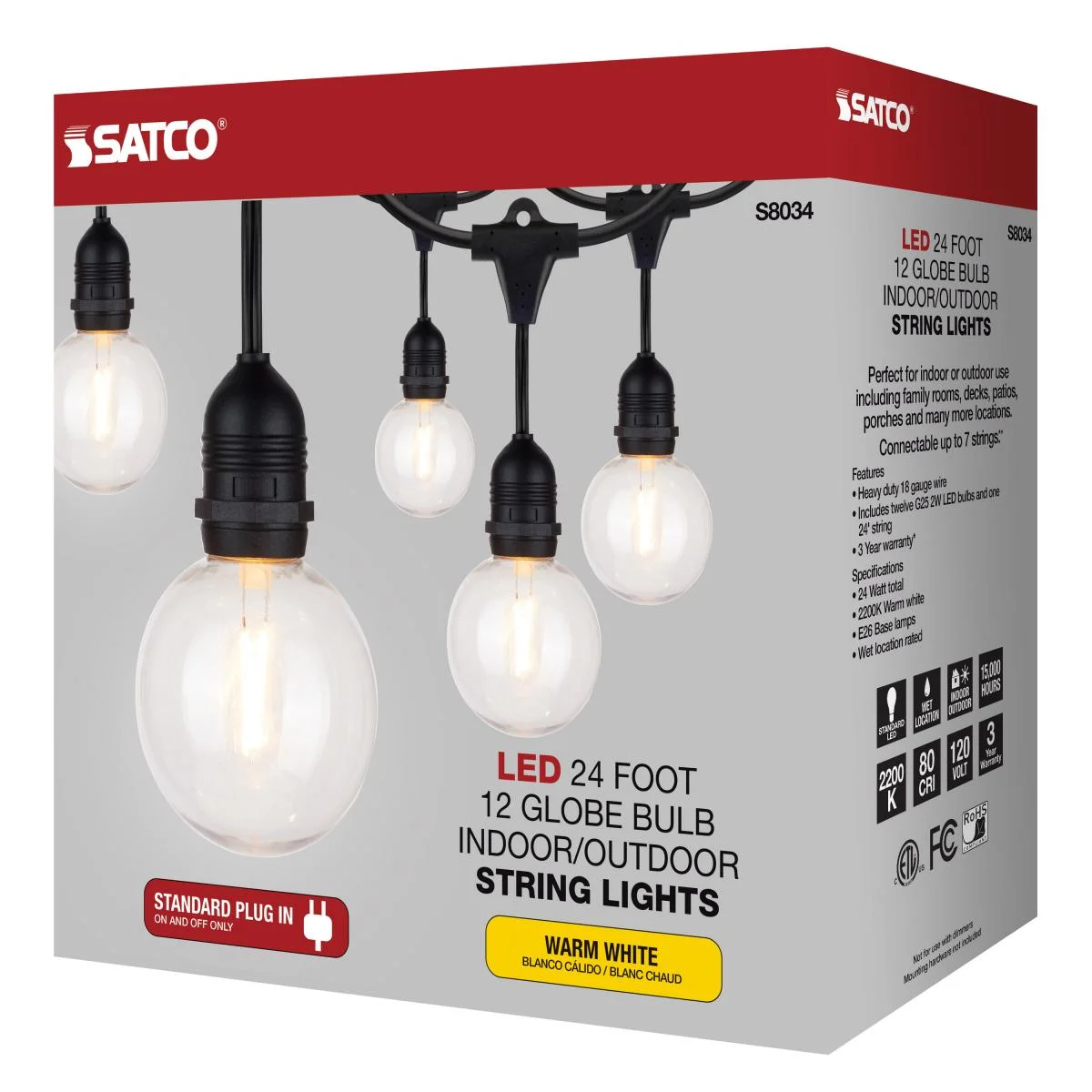 24Ft, LED String Light, Includes 12-G25 bulbs, 2200K, 120 Volts - Image 10