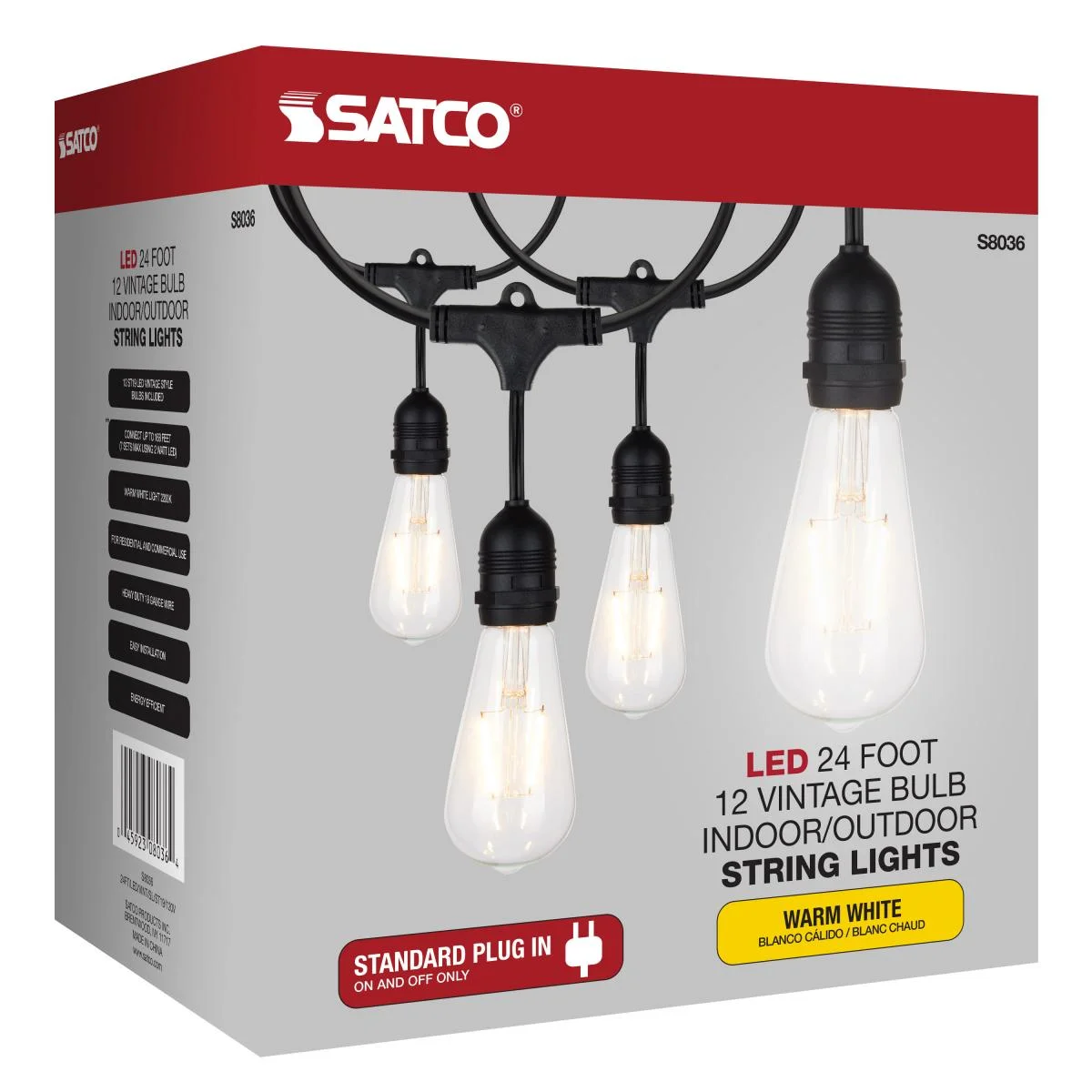 24Ft, LED String Light, 12 Vintage ST19 bulbs Included, 120 Volts - Image 11