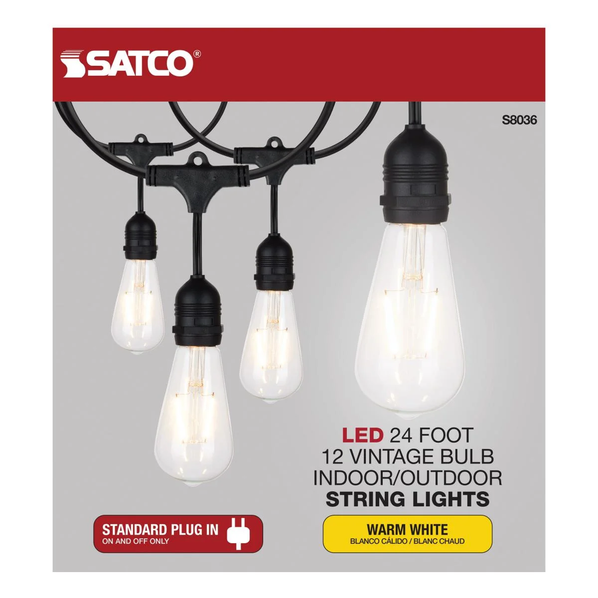 24Ft, LED String Light, 12 Vintage ST19 bulbs Included, 120 Volts - Image 6