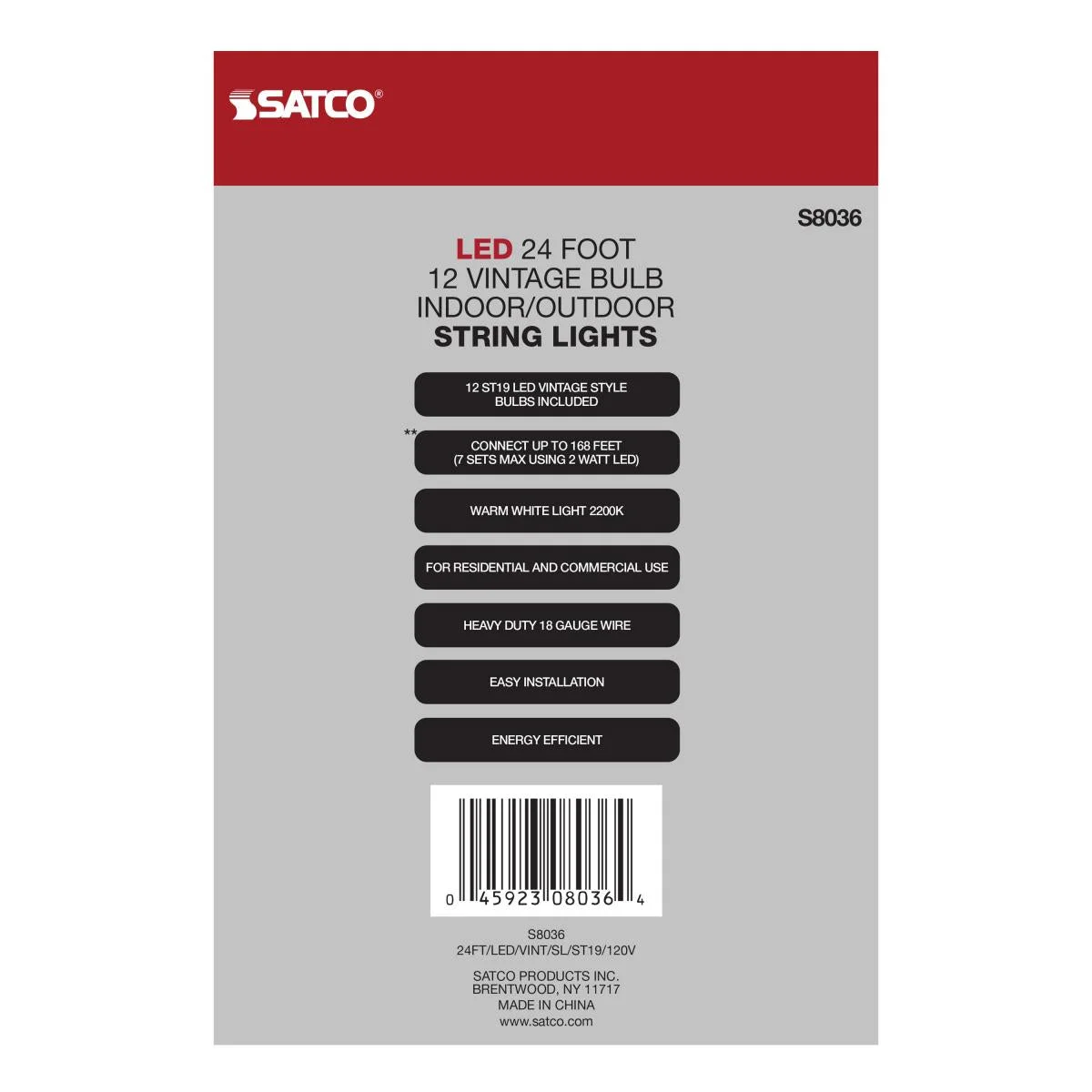 24Ft, LED String Light, 12 Vintage ST19 bulbs Included, 120 Volts - Image 9