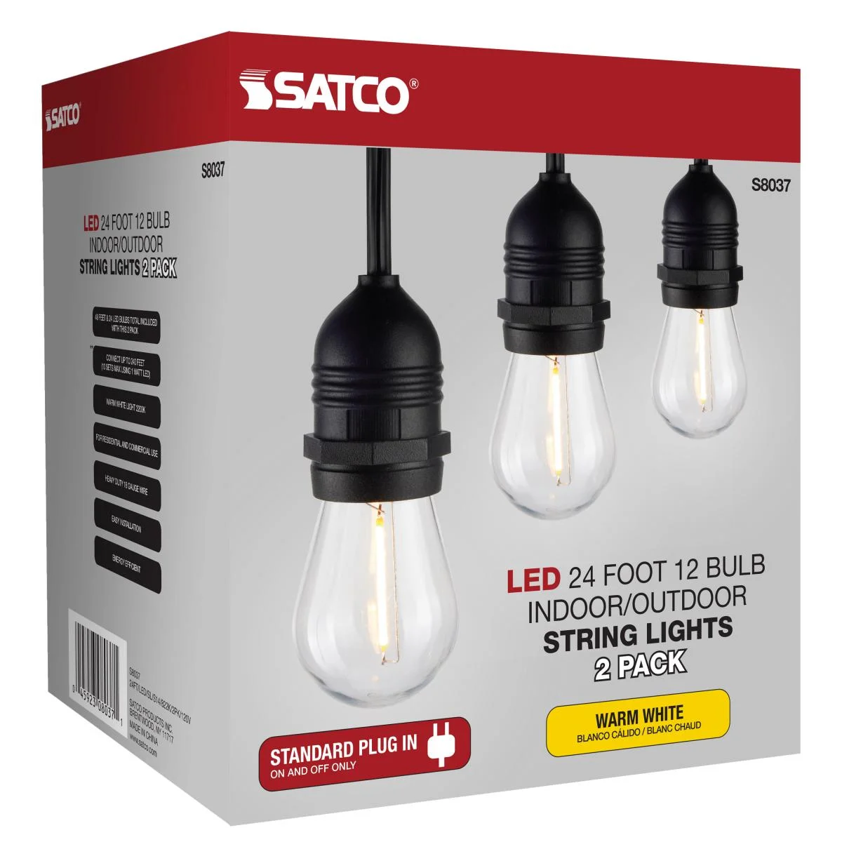 2 Pack, 24Ft, LED String Light; Includes 12-S14 bulbs, 2200K, 120 Volts - Image 11