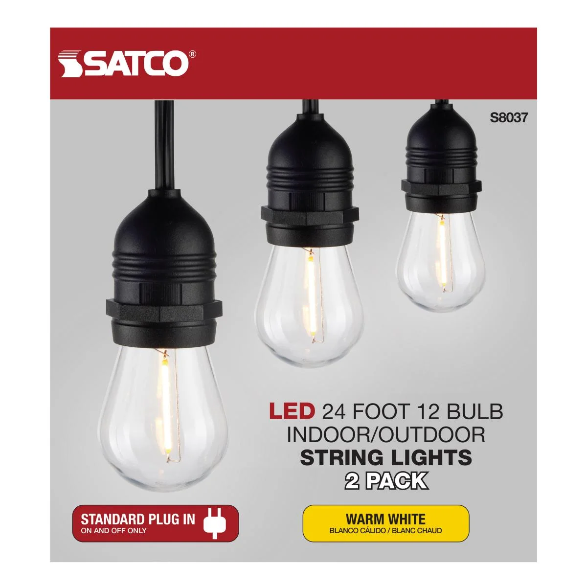 2 Pack, 24Ft, LED String Light; Includes 12-S14 bulbs, 2200K, 120 Volts - Image 6