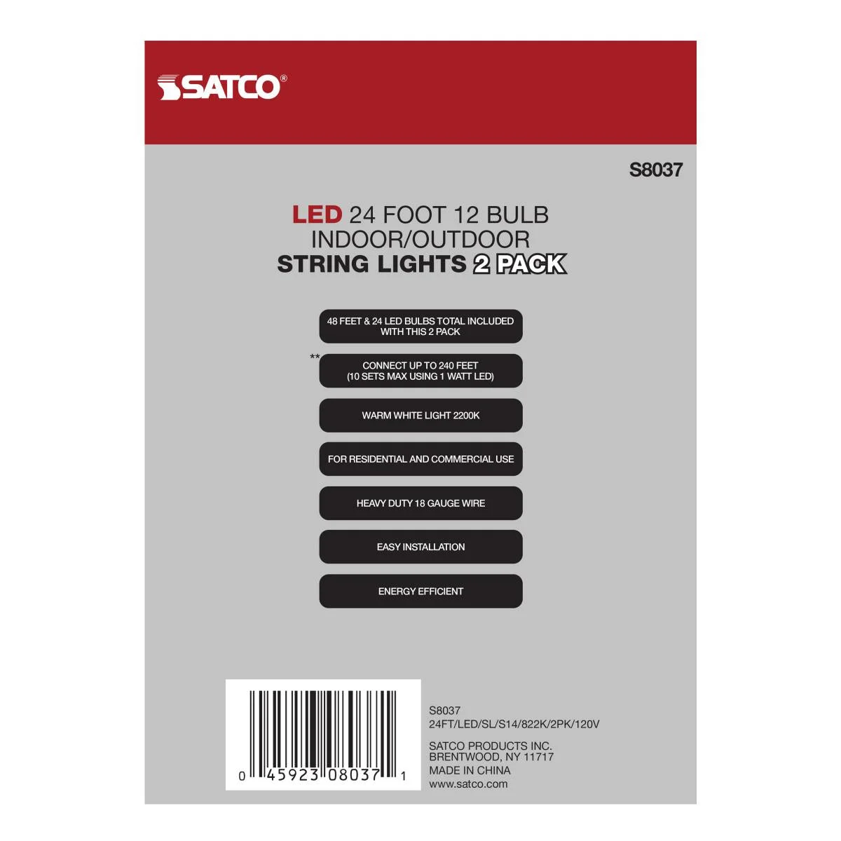 2 Pack, 24Ft, LED String Light; Includes 12-S14 bulbs, 2200K, 120 Volts - Image 9