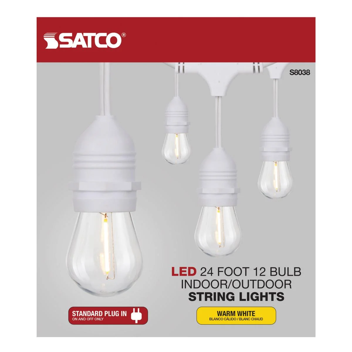 24Ft, LED String Light; Includes 12-S14 bulbs, 2200K, White Cord - Image 6