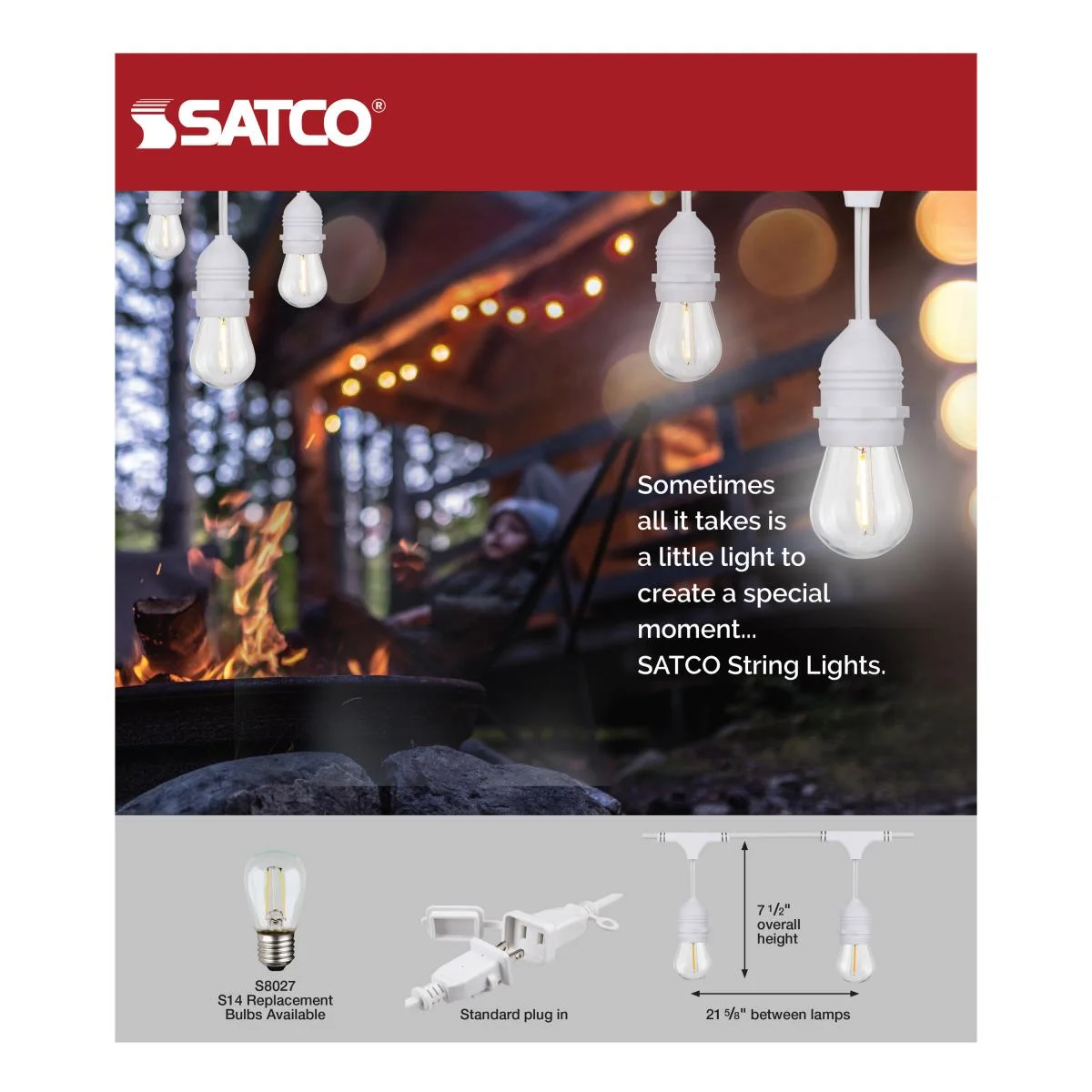 24Ft, LED String Light; Includes 12-S14 bulbs, 2200K, White Cord - Image 7