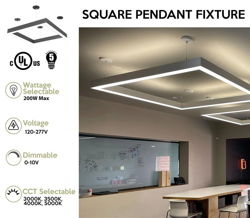 4x4 Square Pattern LED Linear Direct/Indirect Pendant Fixture, 22,000 Lumens, 200 Watt, 120-277V, 4CCT Selectable, White or Black Finish - Image 2