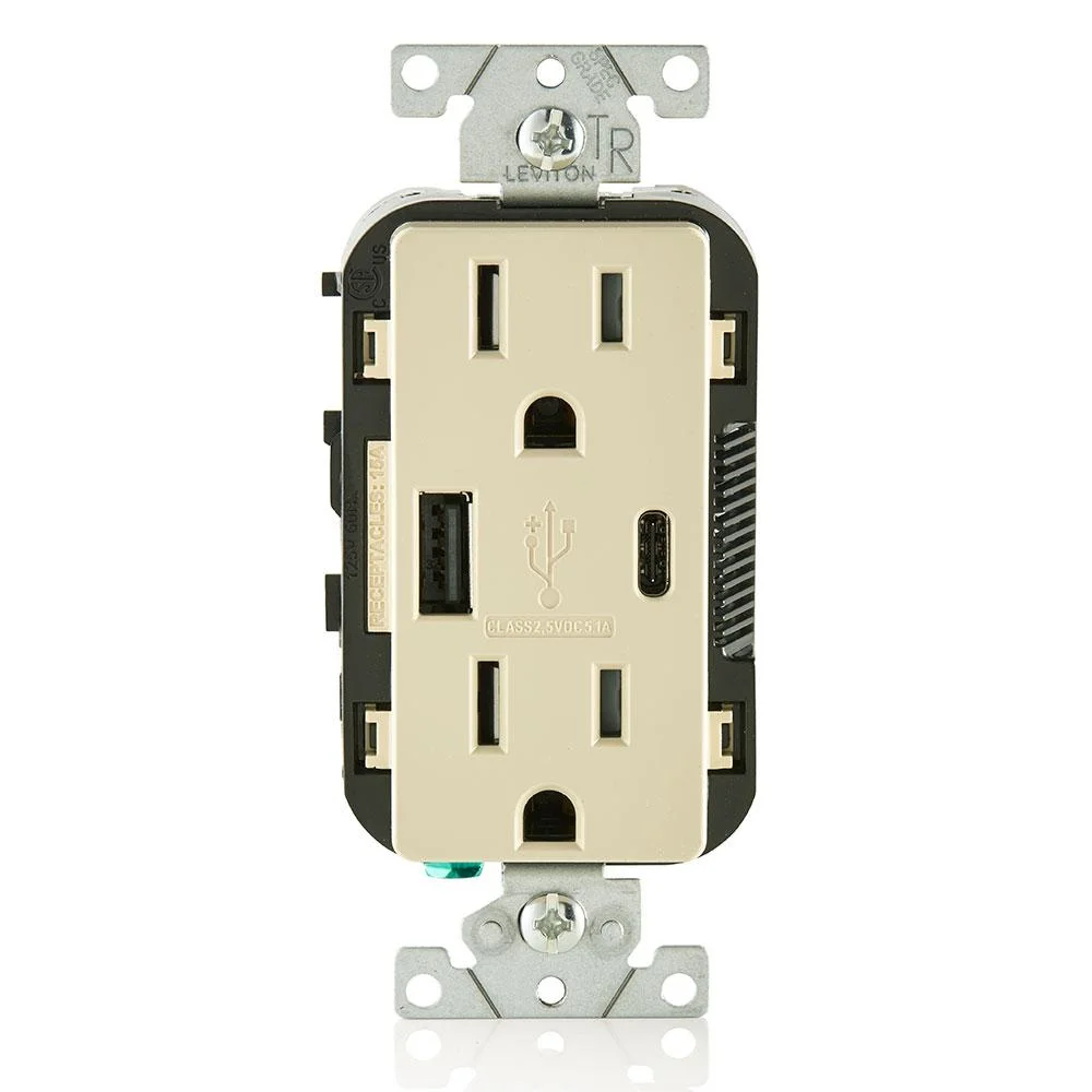 Combination Duplex Receptacle/Outlet and USB Charger. 15 Amp, 125 Volt, Decora Tamper-Resistant Receptacle/Outlet, Back Wired - Ivory - Image 3
