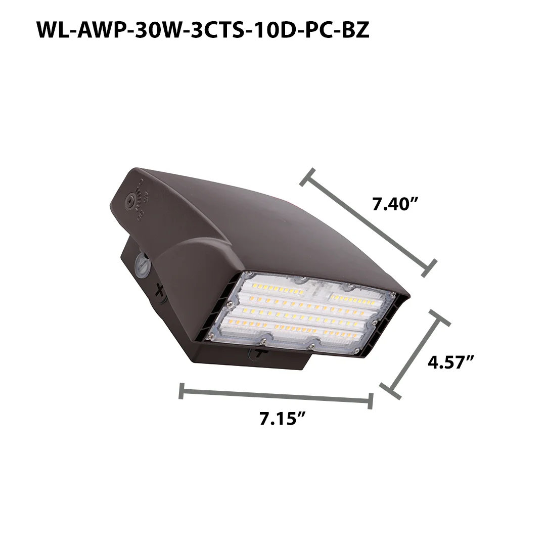LED Adjustable Wall Pack, 4050 Lumen Max, Wattage and CCT Selectable, Integrated Photocell, 120-277V, Bronze Finish - Image 3
