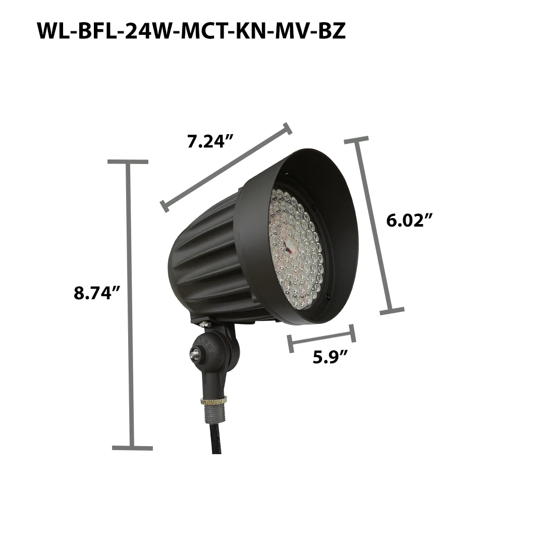 LED Bullet Flood Light, 3200 Lumen Max, Wattage and CCT Selectable, 25° and 45° Optic, Integrated Photocell, Knuckle Mount, 120-277V, Bronze - Image 3