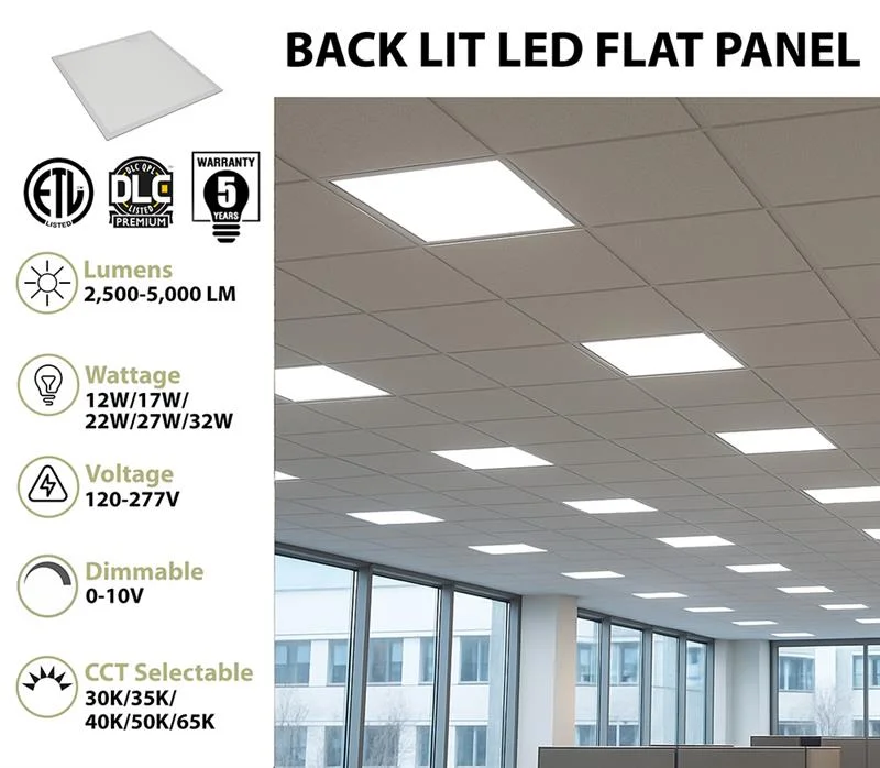 2 x 2 Foot Back Lit LED Flat Panel, 5000 Lumens, Selectable Wattage and CCT, Dimmable, 120-277V - Image 2