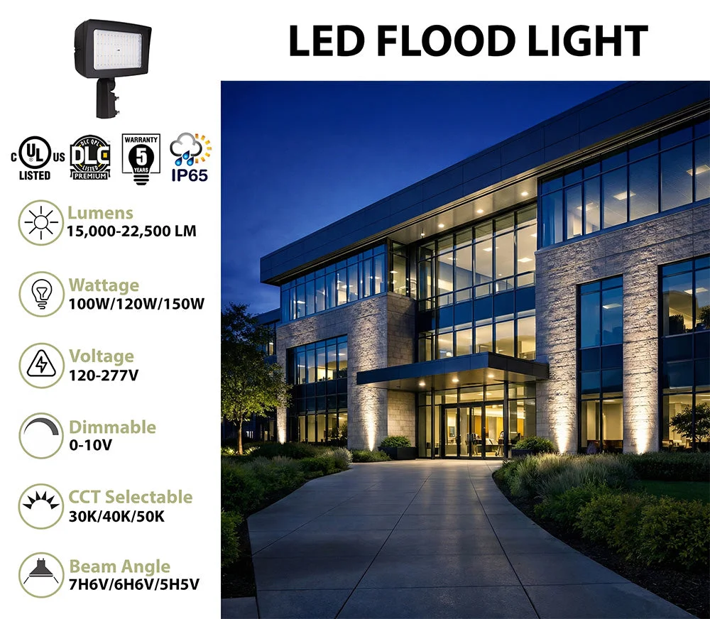 LED Flood Light, 22,500 Lumen Max, Wattage, CCT and Optic Selectable, Integrated Photocell, 120-277V - Image 2