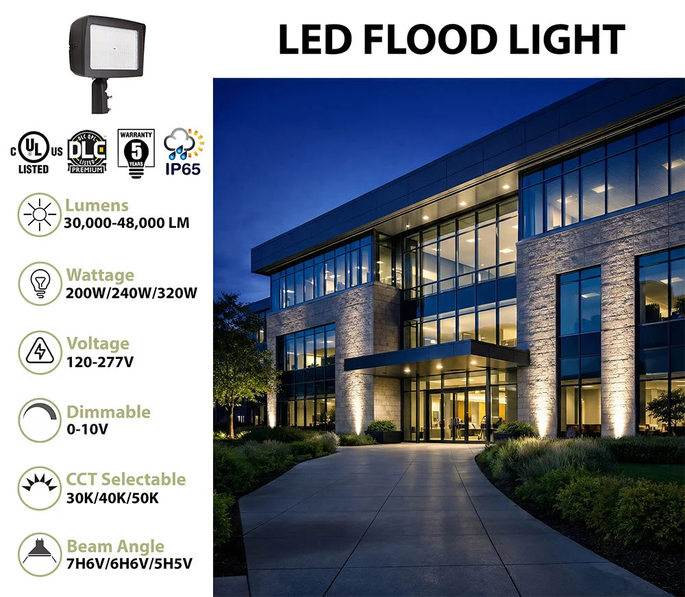 LED Flood Light, 48,000 Lumen Max, Wattage, CCT and Optic Selectable, Integrated Photocell, 120-277V - Image 2