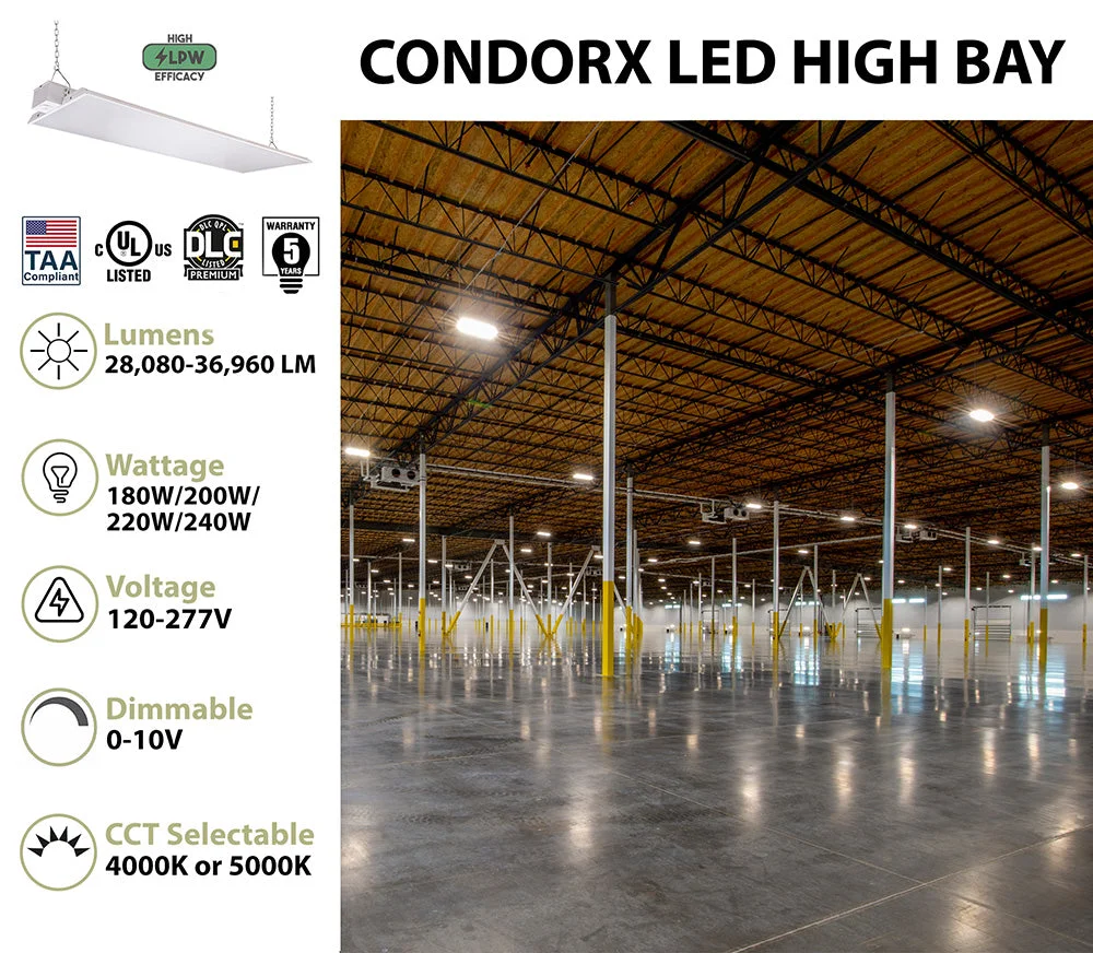 CondorX Premium 4FT LED Linear High Bay, 36,960 Lumen Max, Wattage and CCT Selectable, 120-277V, Sensor Ready, TAA Compliant - Image 2