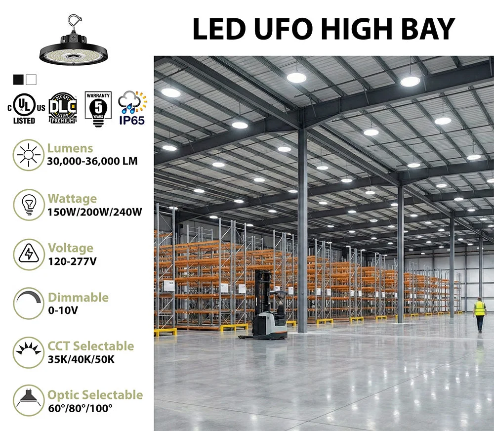 Aries G5 LED UFO High Bay, 36,000 Lumen Max, Wattage and CCT Selectable, Black Finish, Comparable to 750-1000 Watt HID Fixture, 120-277V - Image 2