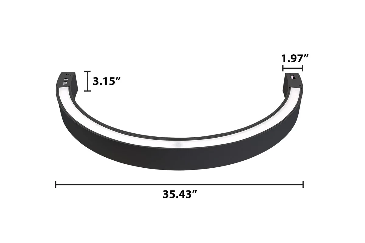 36" Half Circle LED Direct/Indirect Pendant Light, 2" Wide, 5880 Lumen Max, Wattage and CCT Selectable, 120-277V, White or Black Finish - Image 3