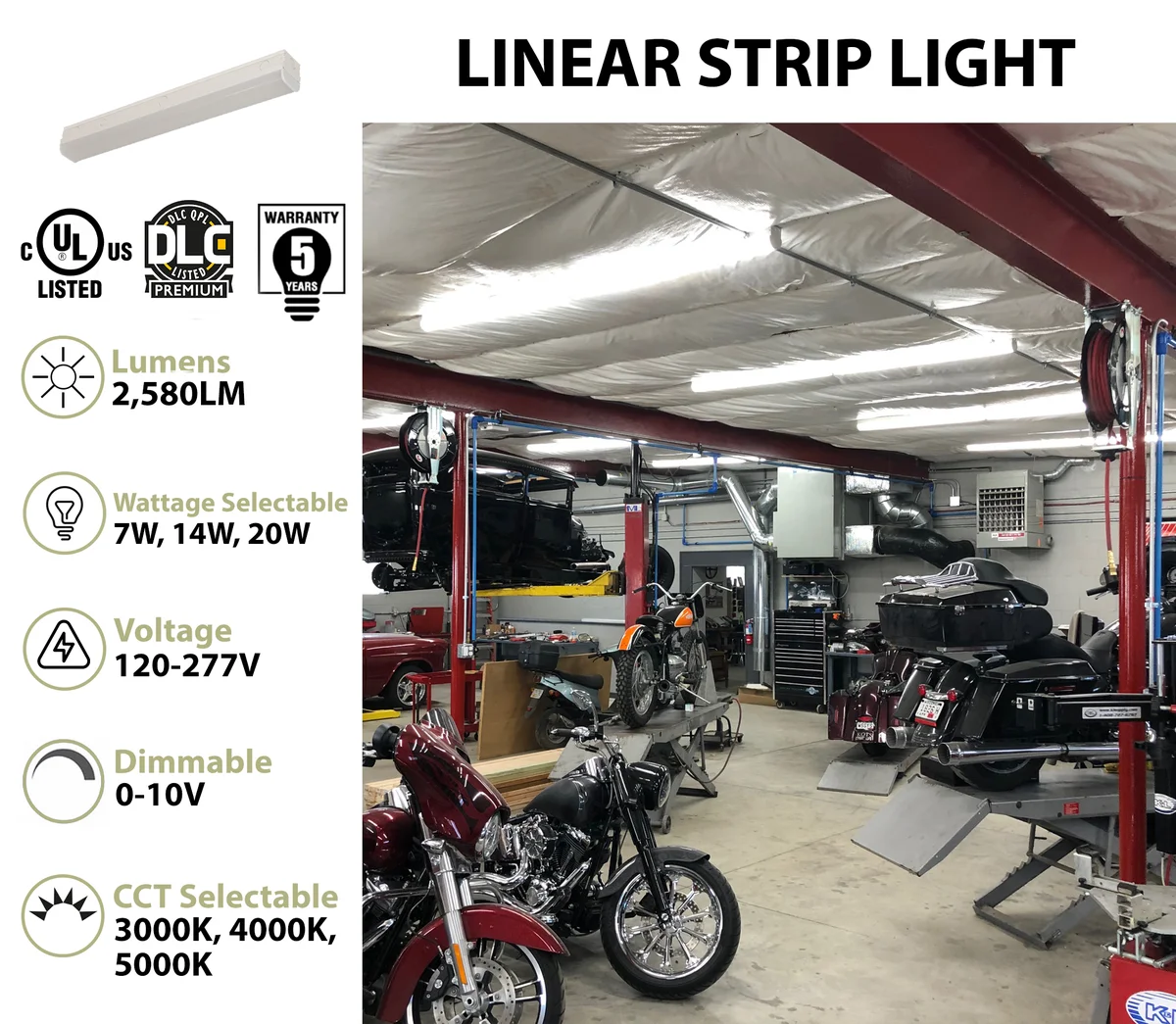 2FT LED Narrow Strip Light, 2580 Lumen Max, Wattage and CCT Selectable, 120-277V - Image 2