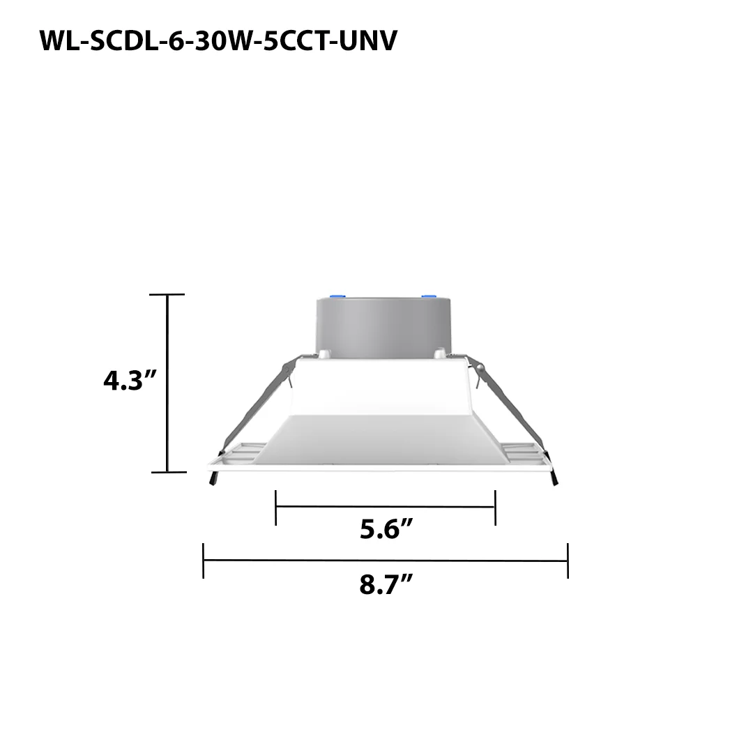 6" LED Square Commercial Downlight, 3150 Lumen Max, Wattage & CCT Selectable, 120-277V - Image 3