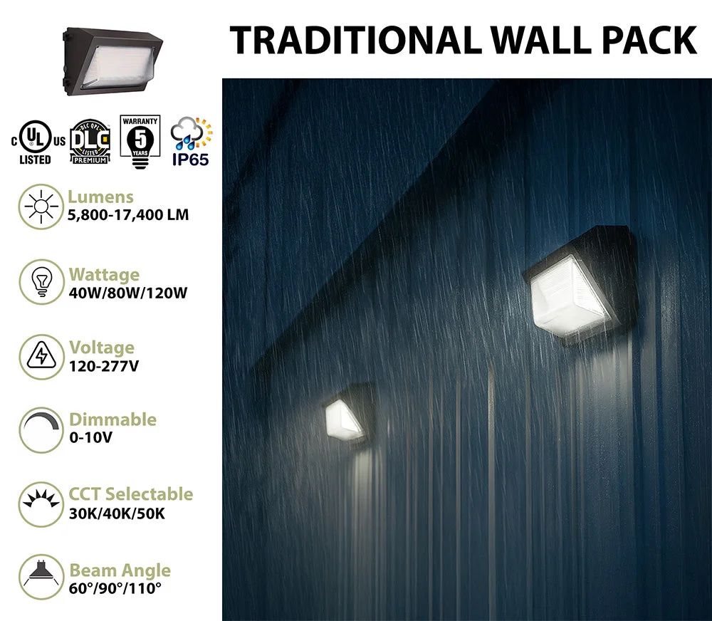 LED Traditional Wall Pack, 17,400 Lumen Max, Wattage and CCT Selectable, Beam Angle Adjustable, Integrated Photocell, 120-277V - Image 2