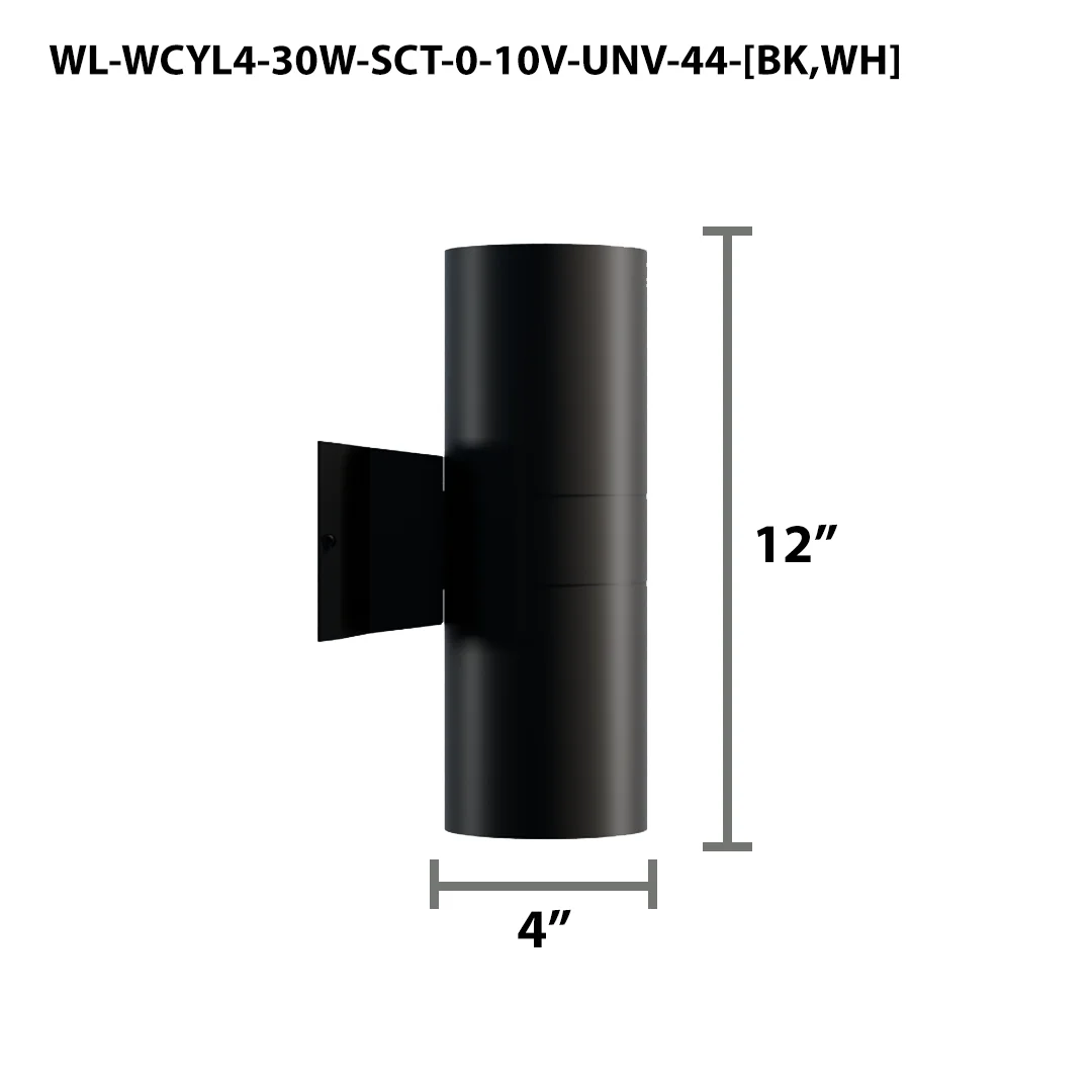 4" LED Architectural Indoor Wall Mount Cylinder Light, 3300 Lumens, 30W Direct/Indirect, CCT Selectable, 120-277V, Black or White - Image 4